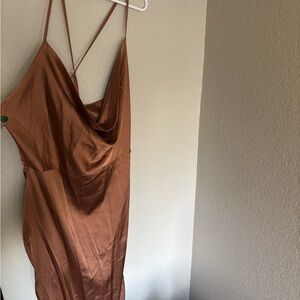 Elegant Brown Satin Slip Dress